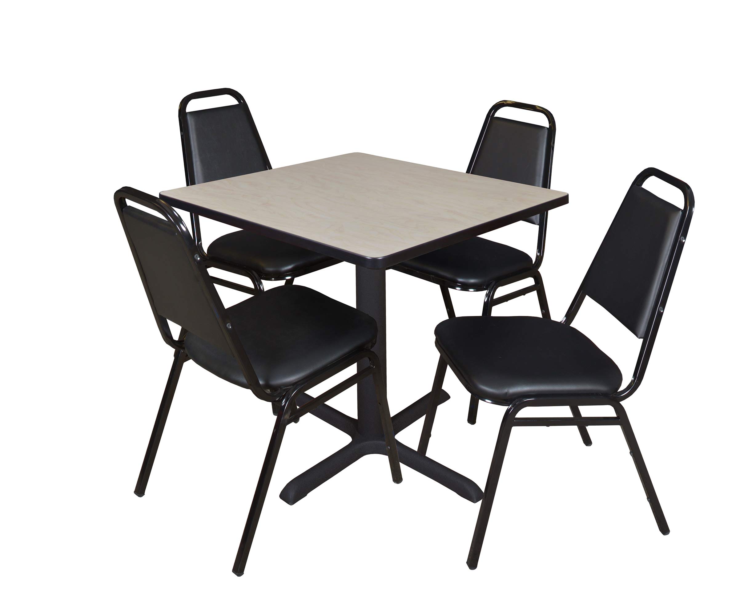 Romig Pillar Small 30 in. Square X-Base Breakroom Table- Maple &amp; 4 Restaurant Stack Chairs- Black