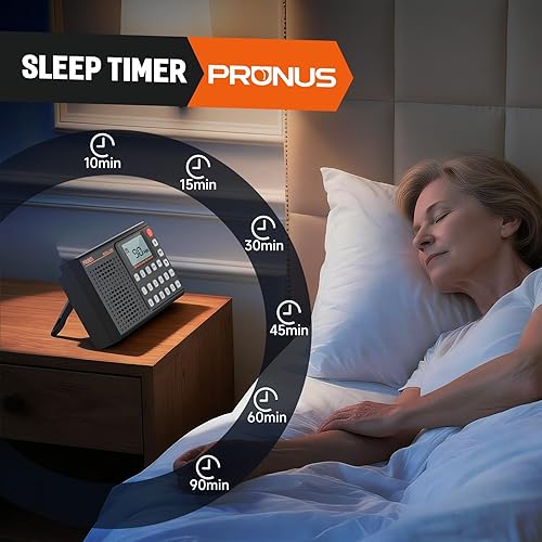 Miniatura 5 de PRUNUS J168 Radio portátil AM FM con Bluetooth, excelente recepción, preajuste, reproducción de tarjeta TF, temporizador de sueño, carga USB C,