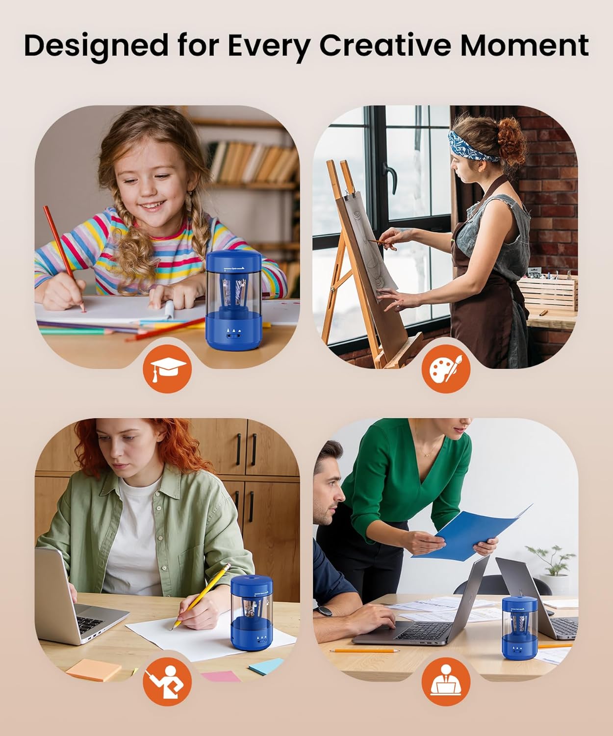 Electric Pencil Sharpener for Classroom, Fully Automatic Pencil Sharpener for 6-8mm Pencils & Colored Pencils, Auto in & Out, Type-C Rechargeable Pencil Sharpeners for Home, School, Office, Blue