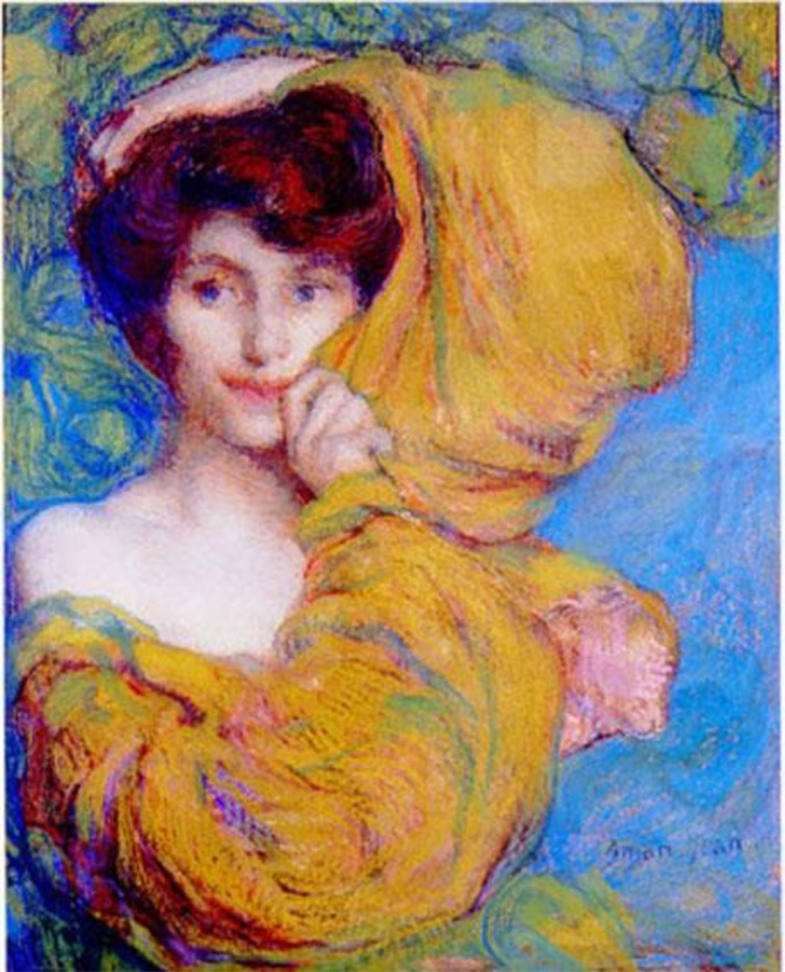 ARTXLXXBN Famous Prints Artwork Pictures Poster Painting Art Young Woman with a Yellow Scarf by Edmond Aman-jean Artwork Landscape Pictures for Home Decor 60x90cm