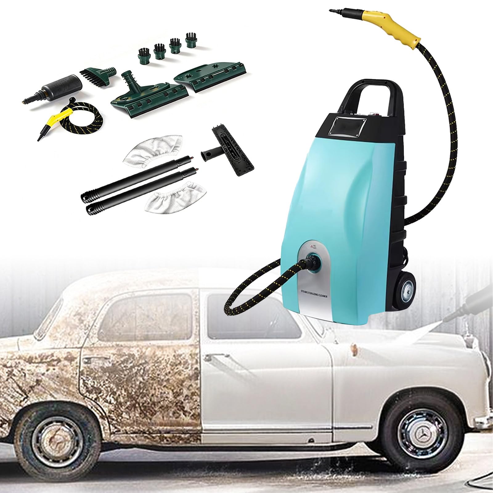 Commercial Steam Cleaner 3000W Power Wash with Accessories Dry and Wet Steam Conditioning 120ml min Suitable for Home