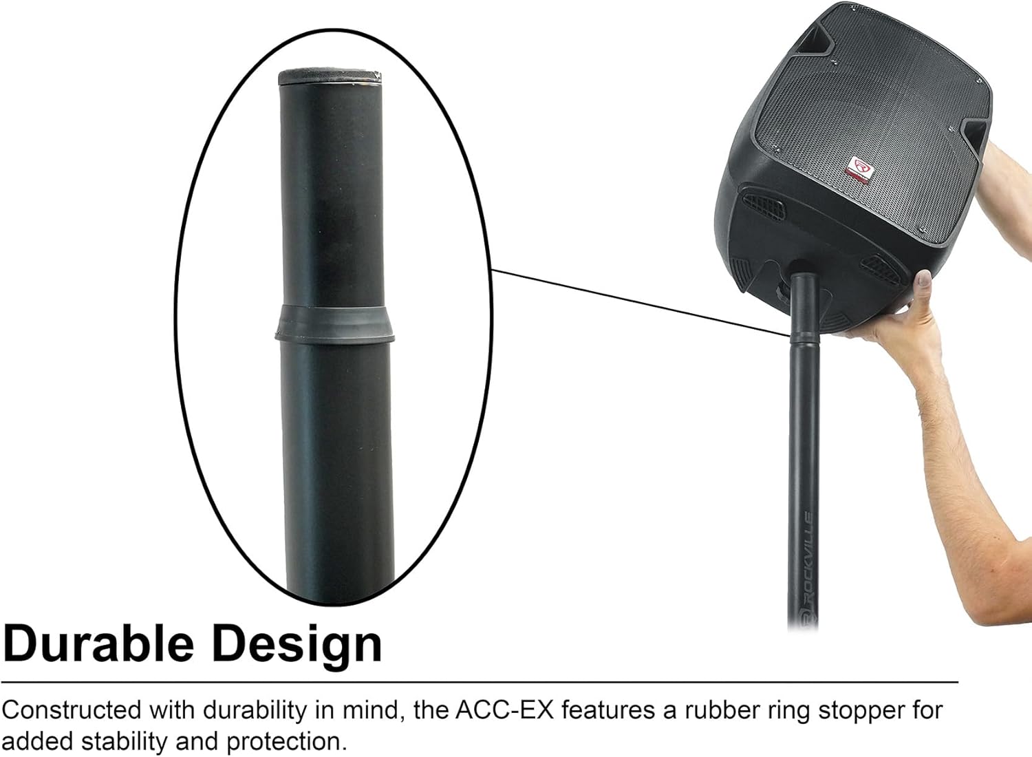 Rockville ACC-EX 21" Extension Pole for 35MM Speaker/Lighting Stand, Universal Fit, Rubber Stopper, Tightening Knob, Perfect for Lighting Applications