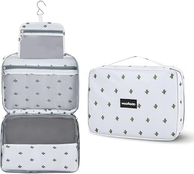 WOOMADA Toiletry Bag with Hanging Hook, Travel Toiletry Bag, Travel Makeup Bag, Cosmetic Organizer for Brushes Set, Shampoo, Full Sized Container for Women cactus