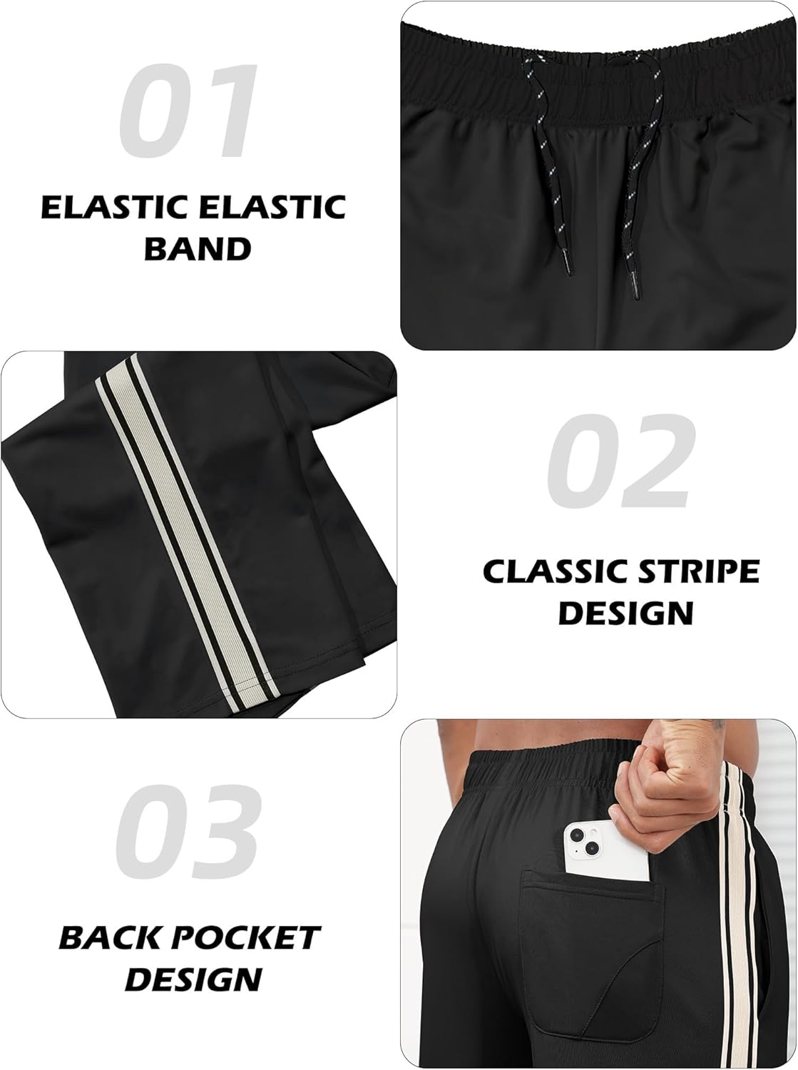 Men's Sweatpants Baggy Open Bottom Casual Lightweight Pants Workout Side Stripes Gym Joggers with Drawstring