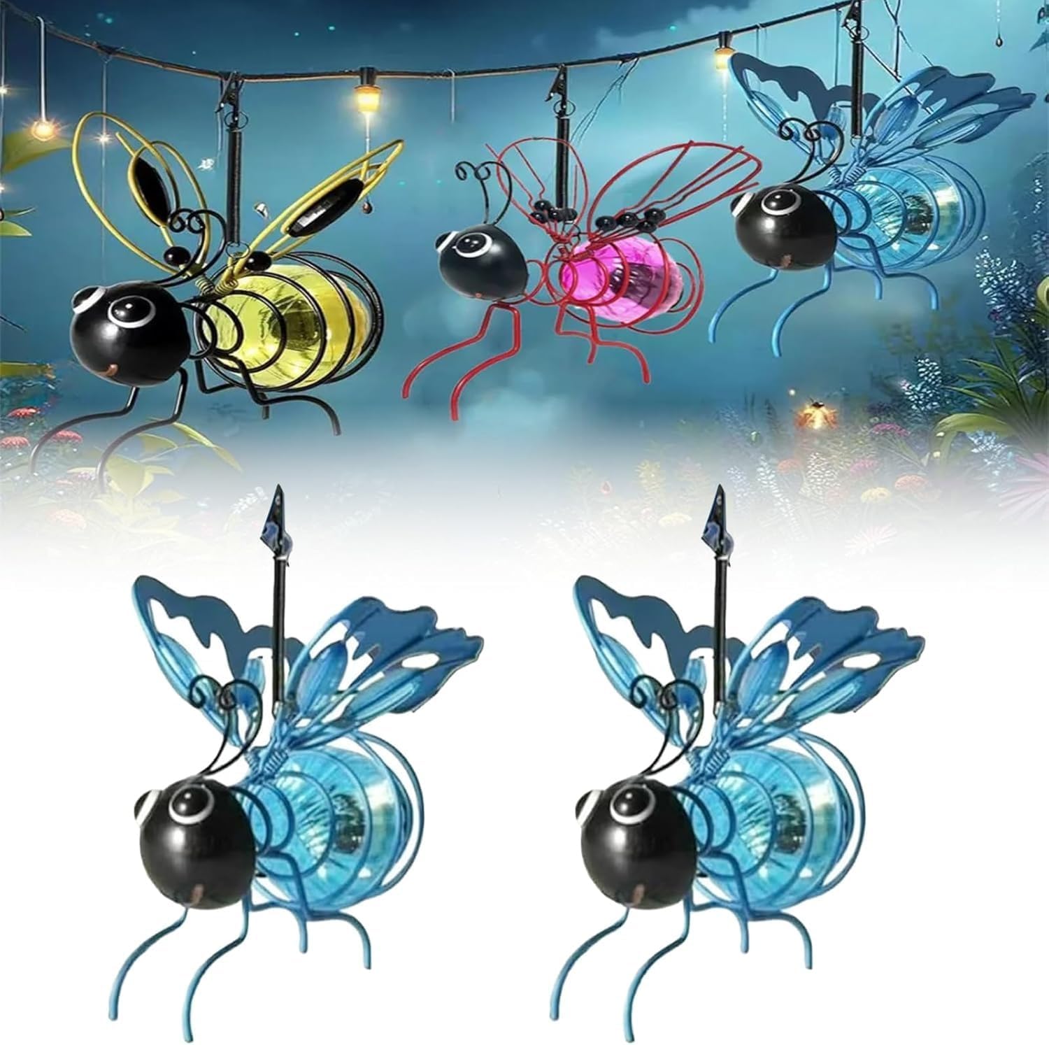 Solar Bees Lights Outdoor, Hanging Bee Solar Garden Light,2025 New Solars Bee Simulation Lights, Waterproof Bumble Bees Solar Light for Party Festivals Garden Decor Birthday Gifts (Yellow 2Pcs)