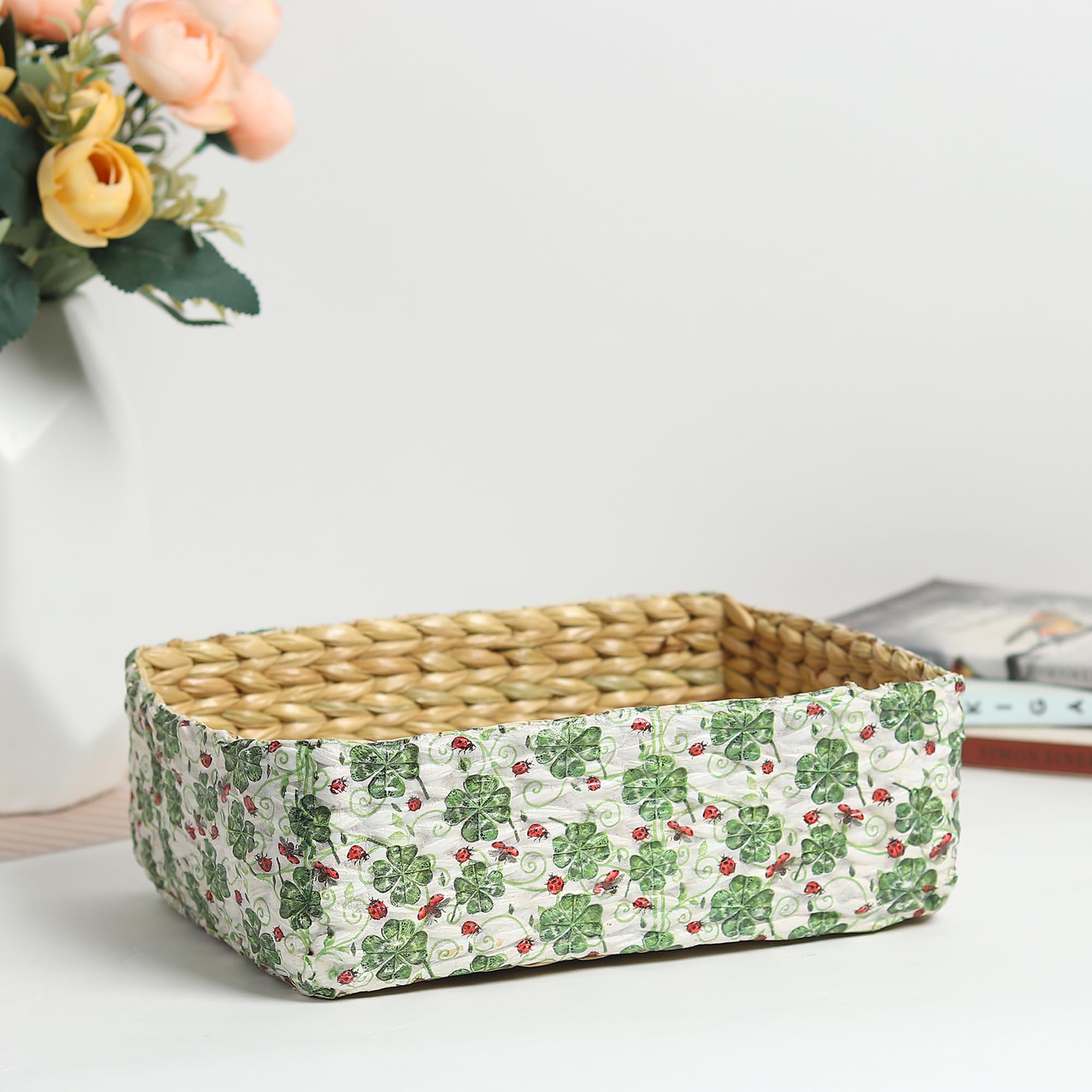 Habere India-All the Cultures Fabricating India Jute Storage Baskets | Cane or Bamboo Basket | Wicker Basket as Gift Hamper Basket | Rattan Wardrobe Basket | Seagrass Rectangular Tray (Multi Color 1)-picture-31