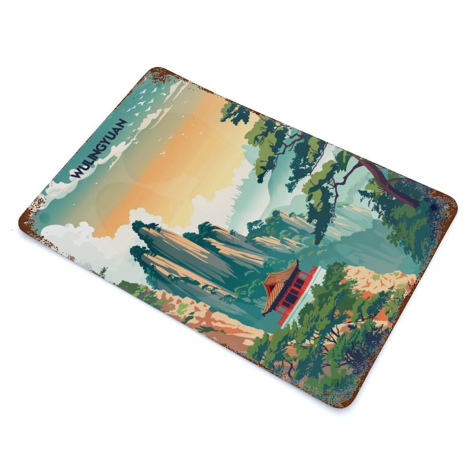 Retro Metal Sign with Wulingyuan Mountain Landscape Design 11.8"x7.9", for Office, Studio And Wall Decor, Retro Wall Decor