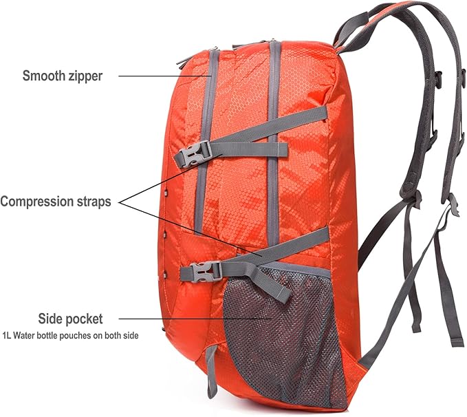 Mochila Plegable 40L Naranja impermeable Nylon para Senderismo Viaje Camping miniatura 7