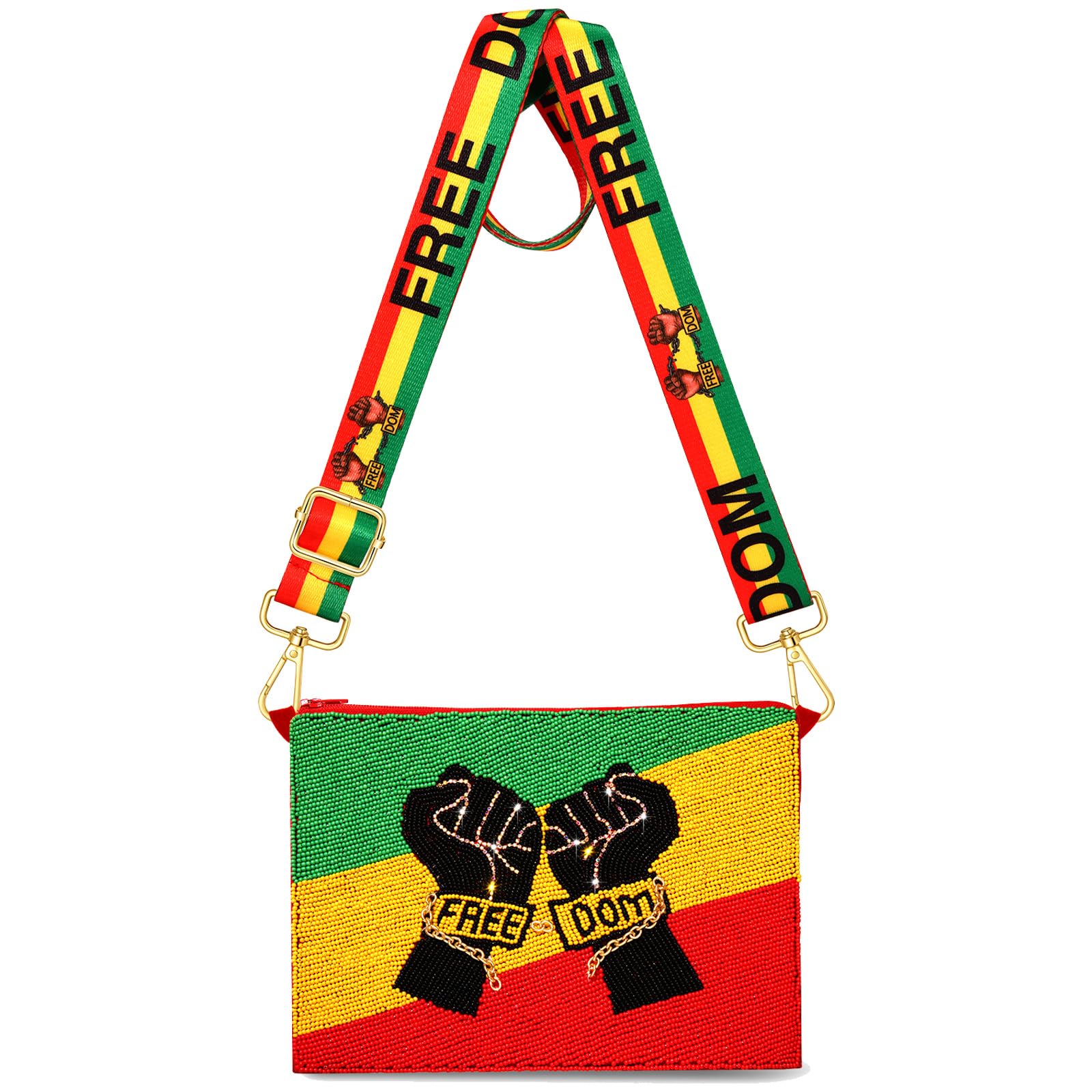CEALXHENY Juneteenth Purse for Women Beaded Afro Freedom Crossbody Purse Shoulder Bag Black History Month African Outfit Gift
