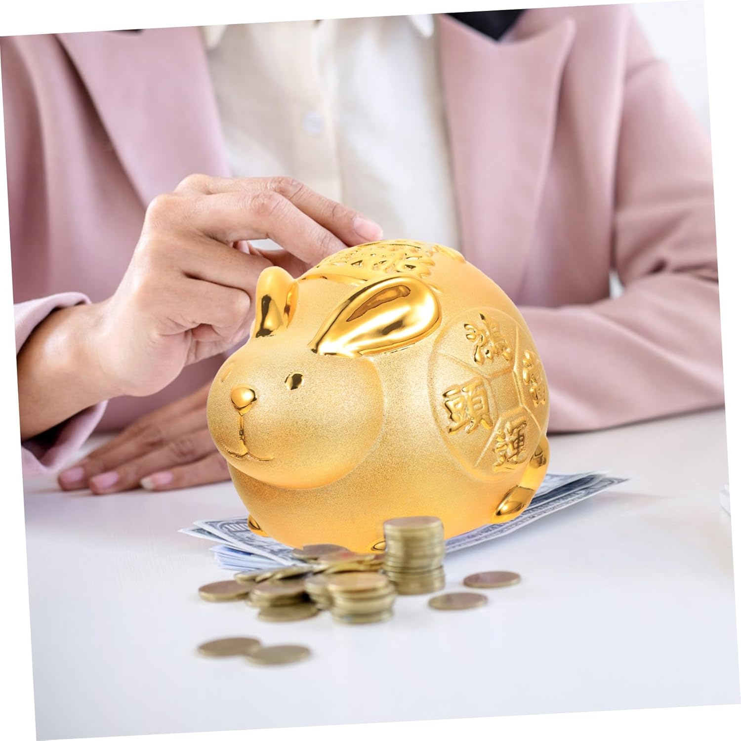 Zodiac Year Rabbit Ceramic Piggy Bank Bunny Money Saving Jar Home Decoration Gift for Boys Financial Management