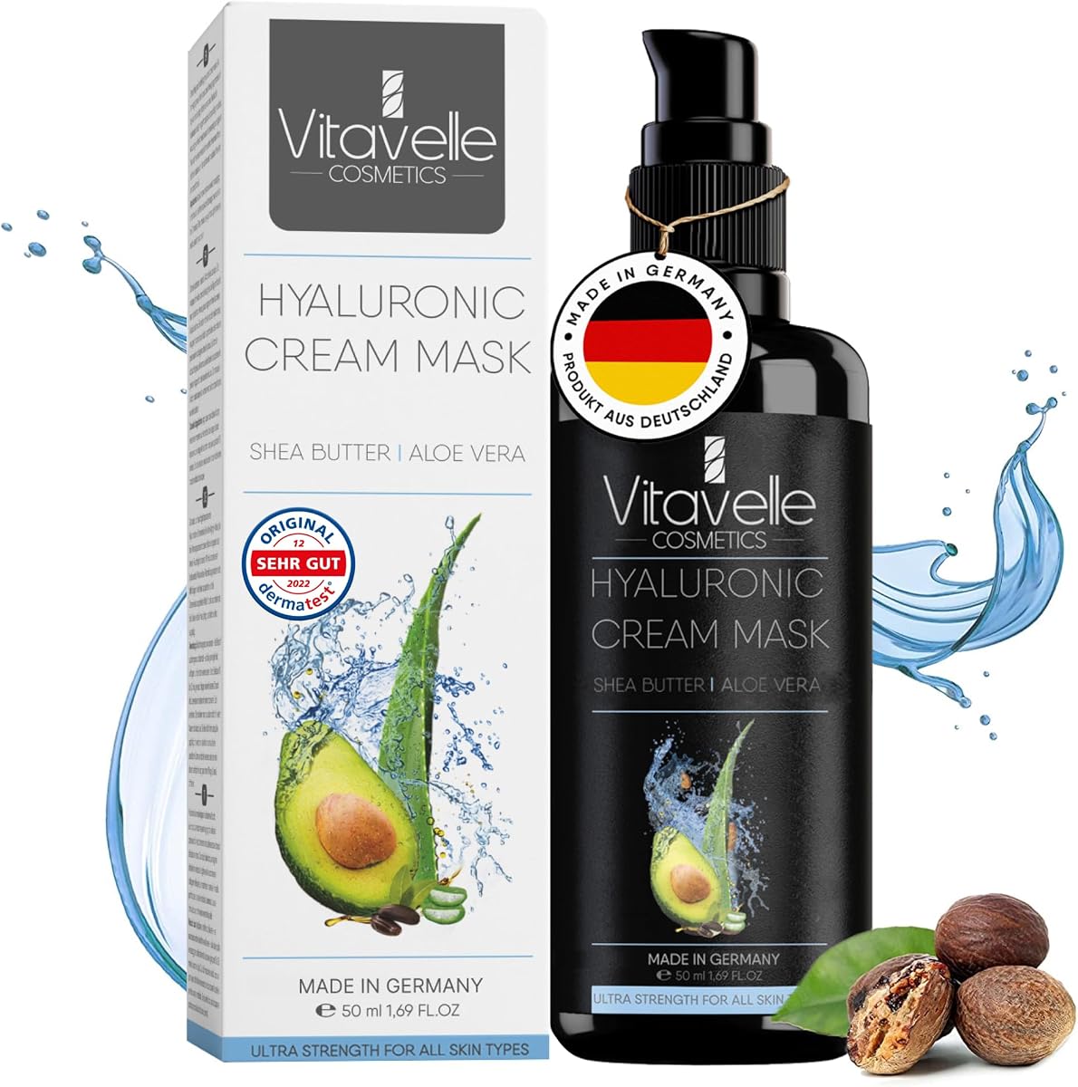 VITAVELLE Hydrating Face Mask – Hyaluronic Acid Moisturizer Mask Firming with Avocado Oil, Shea Butter, Aloe Vera and Jojoba Oil – Vegan Face Mask with No Parabens – Hydrating Face Masks Anti Aging