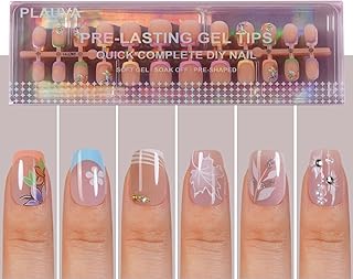 6 Packs (144 Pcs) Short Press on Nails Square, Plauva French Tip Matte Fake Nails, Flower Stick On Nails, Reusable Full Cover Press on Nails for Women and Girls
