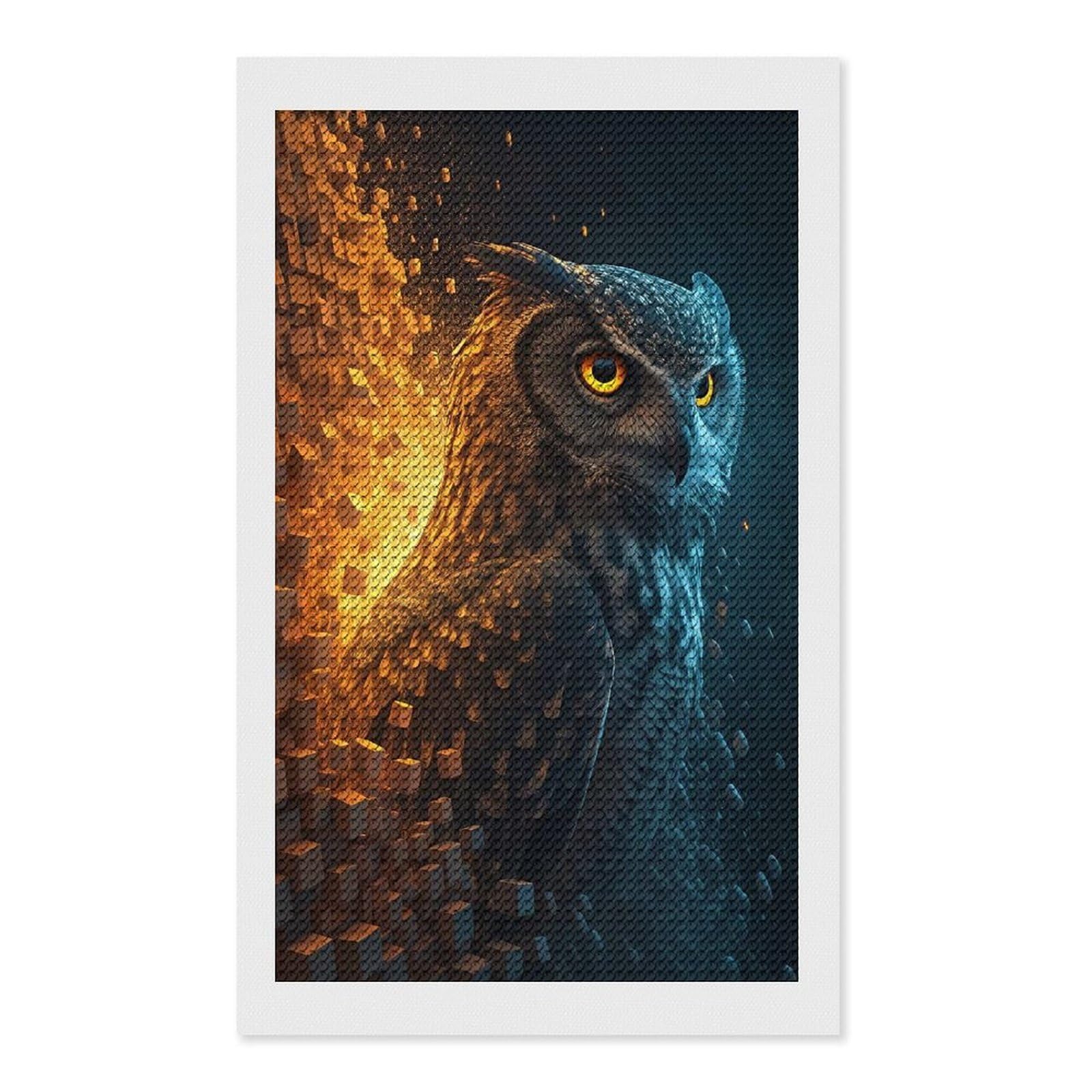 Junmoney Fiery Owl Exploding Into Cubes 5D Diamond Painting Kit 12"x20", Relaxing DIY, Mindful Craft Project, Full Kit Included, Thoughtful Present