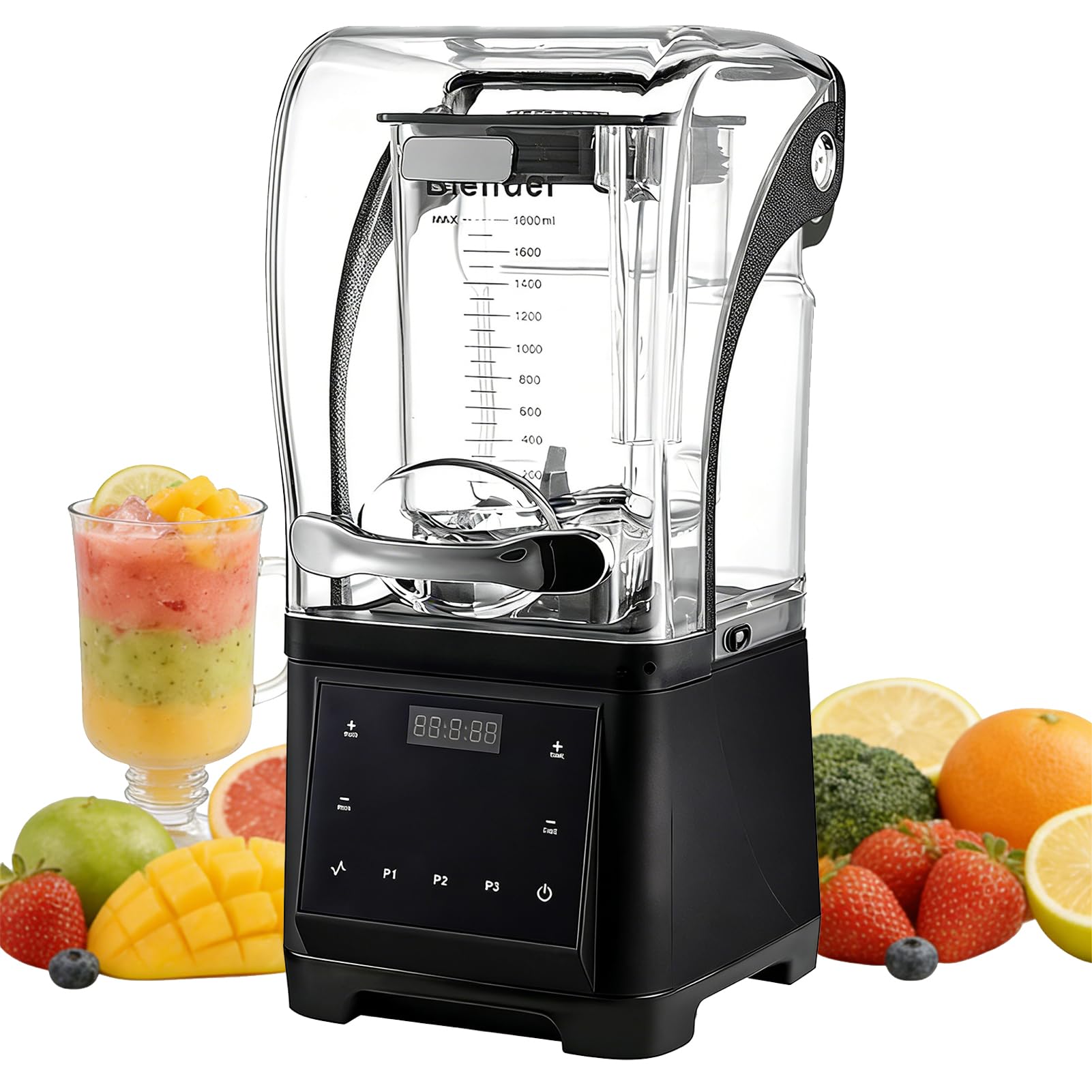 Mélangeur à smoothie 1,8 L 2200W noir avec écran LCD et bouclier insonorisé