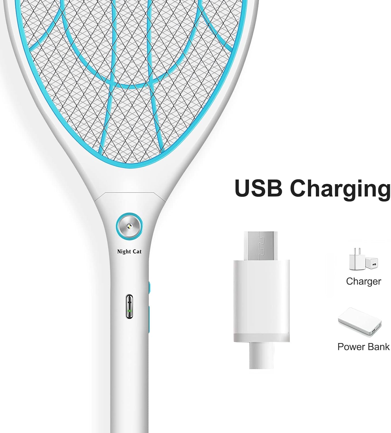 USB Charging port on Night Cat Electric Fly Swatter