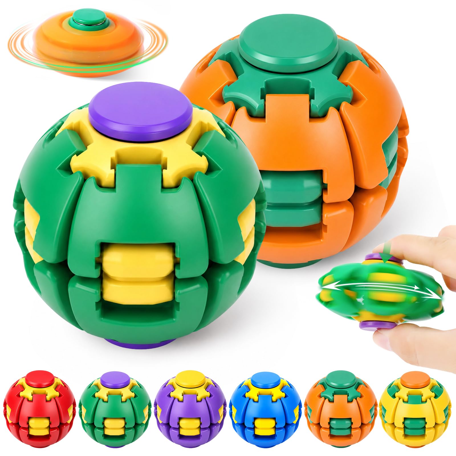 2PCS Press To Spin Helix Core Fidget Spinner Ball, Sensory Fidget Toys