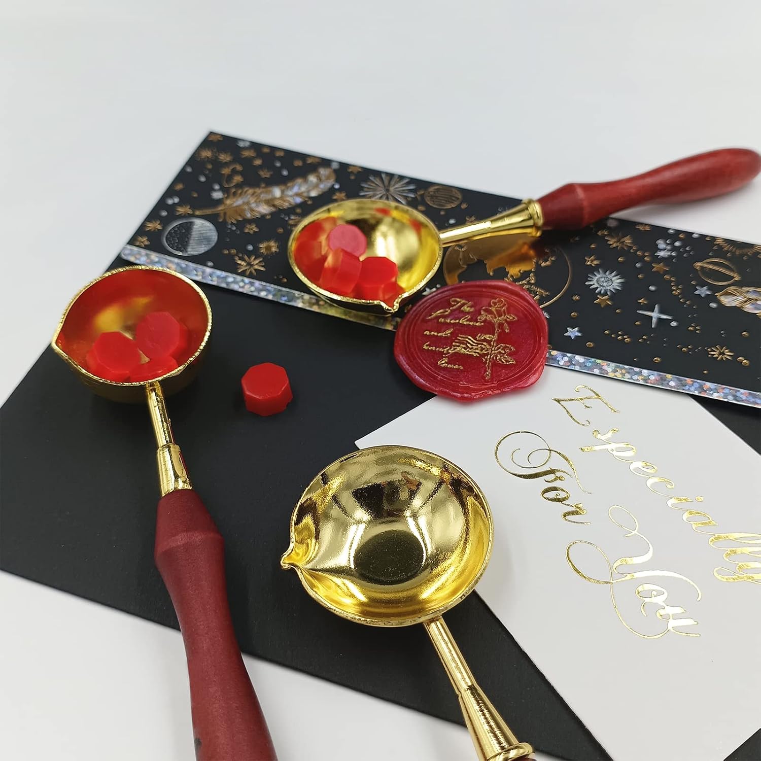 Wax Seal Spoon Sealing Spoon with Wooden Handel Wax Sealing Stamp Melting Spoon Wax Seal Warmer Wax Seal Spoon Set for Wedding Invitations (3)