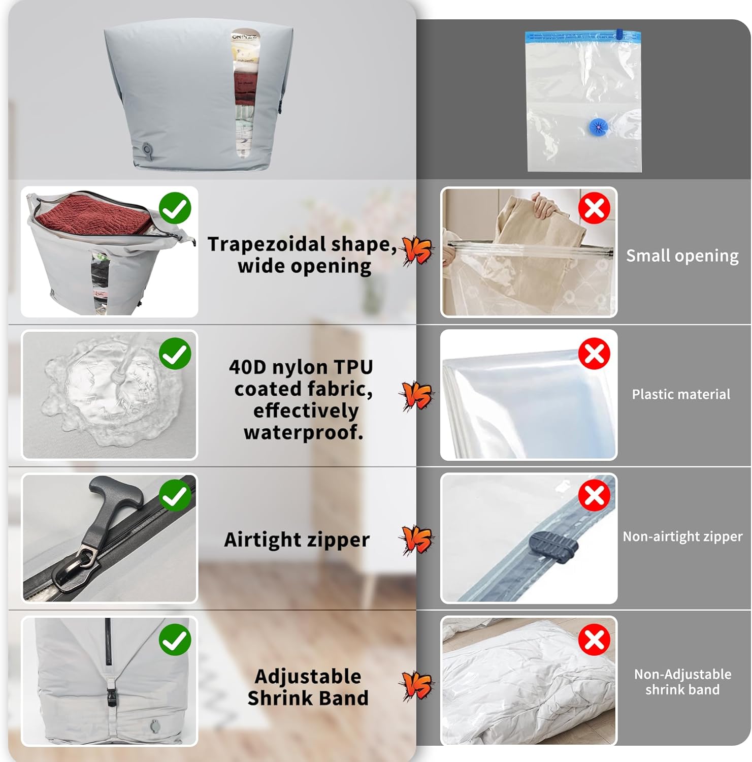 ONTYZZ 2 Pack Home Vacuum Bags Space Saver Compression Domestic Vacuum Sealer Bags for Clothes, Comforters, Blankets, Bedding