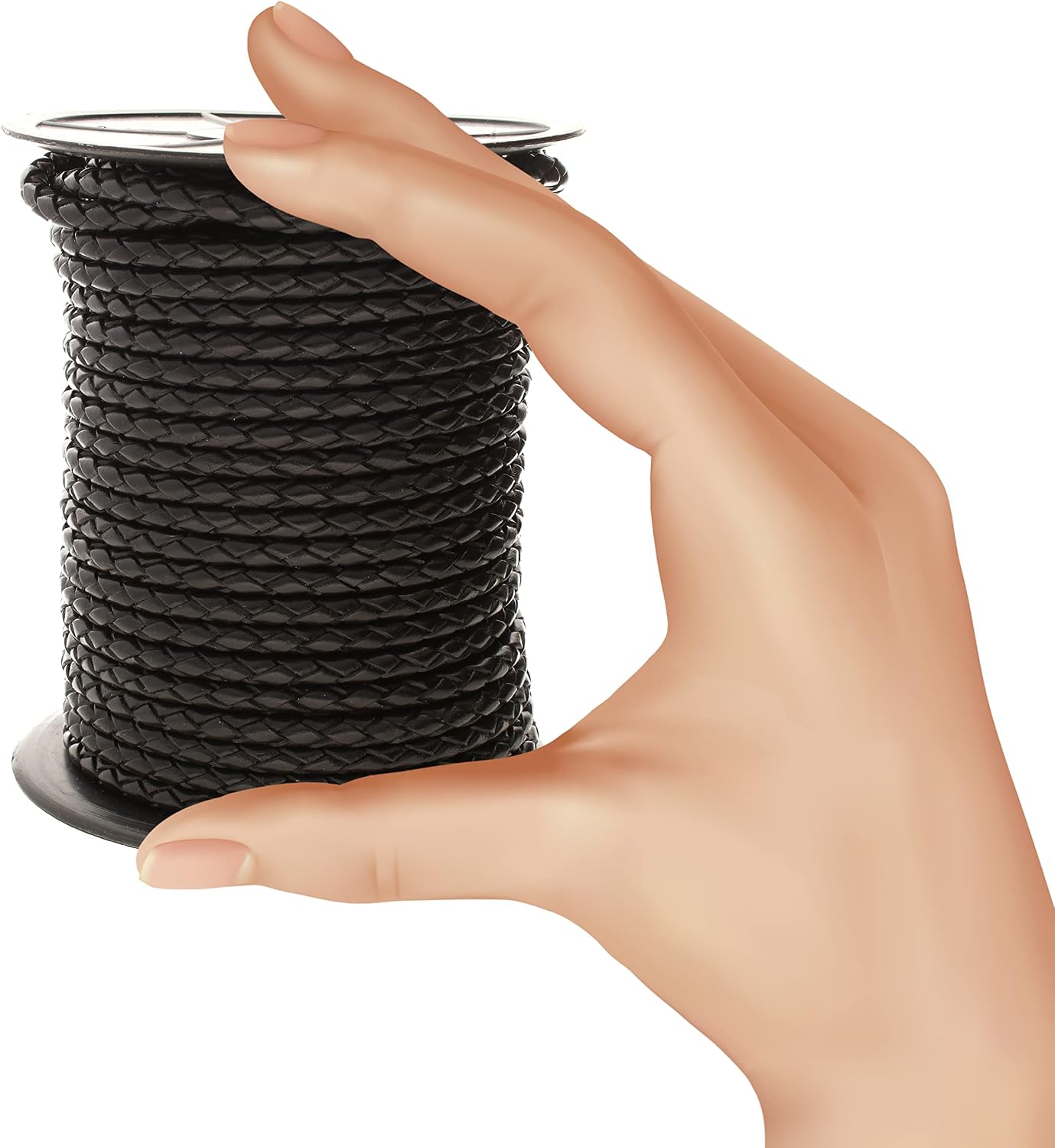 The Beadsmith Braided Bolo Cord – Black Color – 5mm Spool – 25 Yards/22.86 Meters – Machine Braided Indian Leather – Ideal for Watch Bands, Bolo Ties, Necklaces, Hair Accessories & DIY Jewelry Making