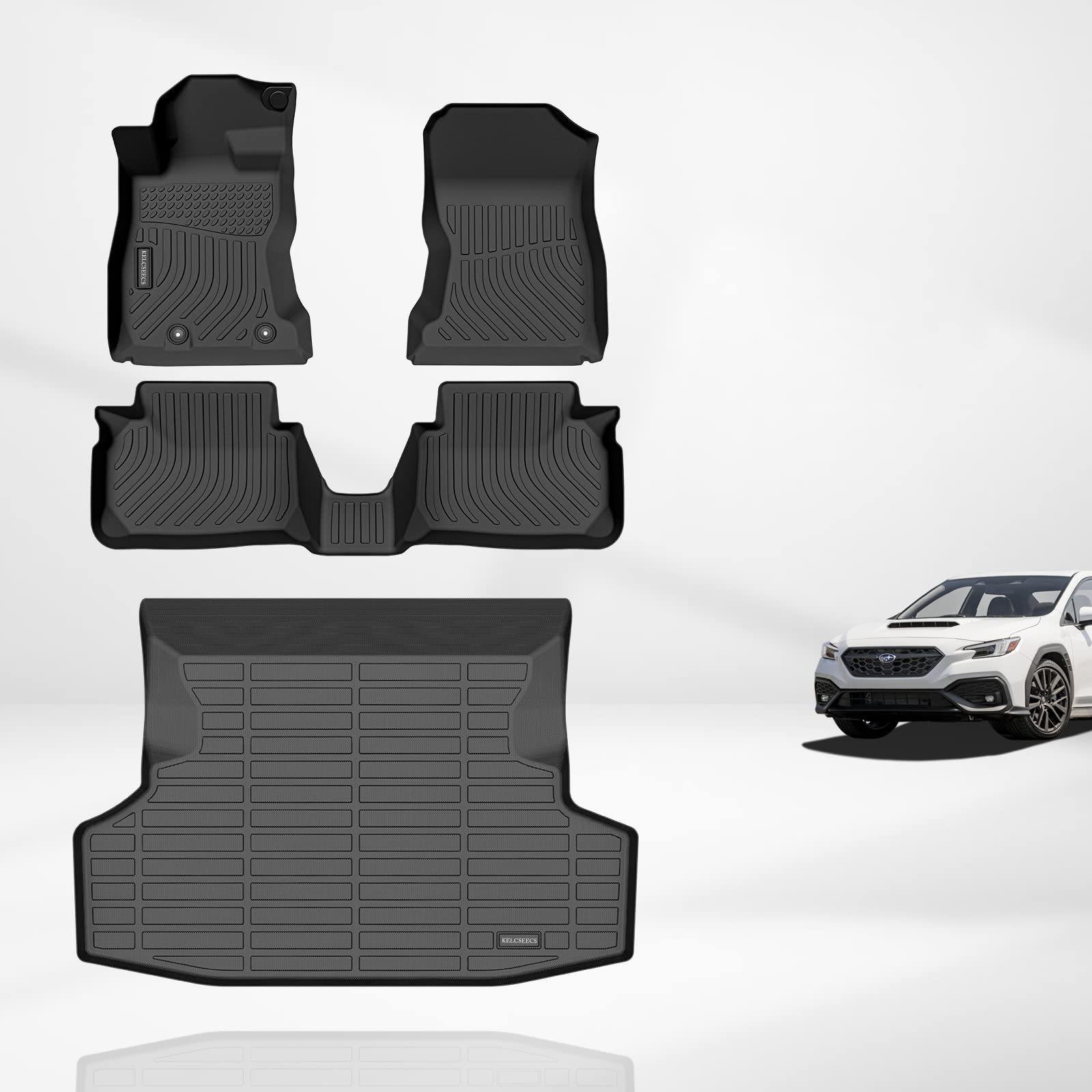 Photo 1 of KELCSEECS Floor Mats and Cargo Liner Custom for Subaru WRX 2022 Non Slip All Weather Protection TPE Floor Liner Set Accessories Black