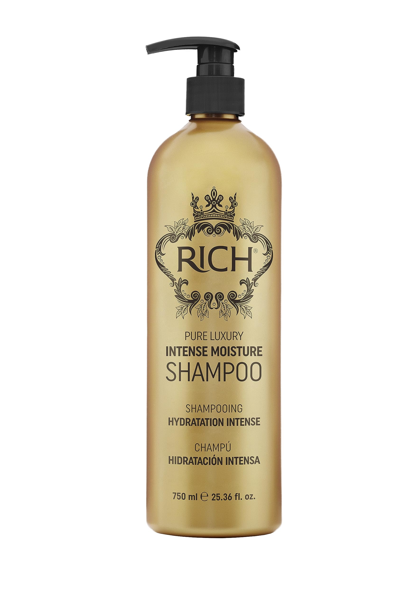 RICHPure Luxury Intense Moisture Shampoo with Hydrolyzed Keratin and Wheat Protein for All Hair Types - Smoothing & Hydrating - Prevents Breakage, Heat Damage & Frizz (750ml)