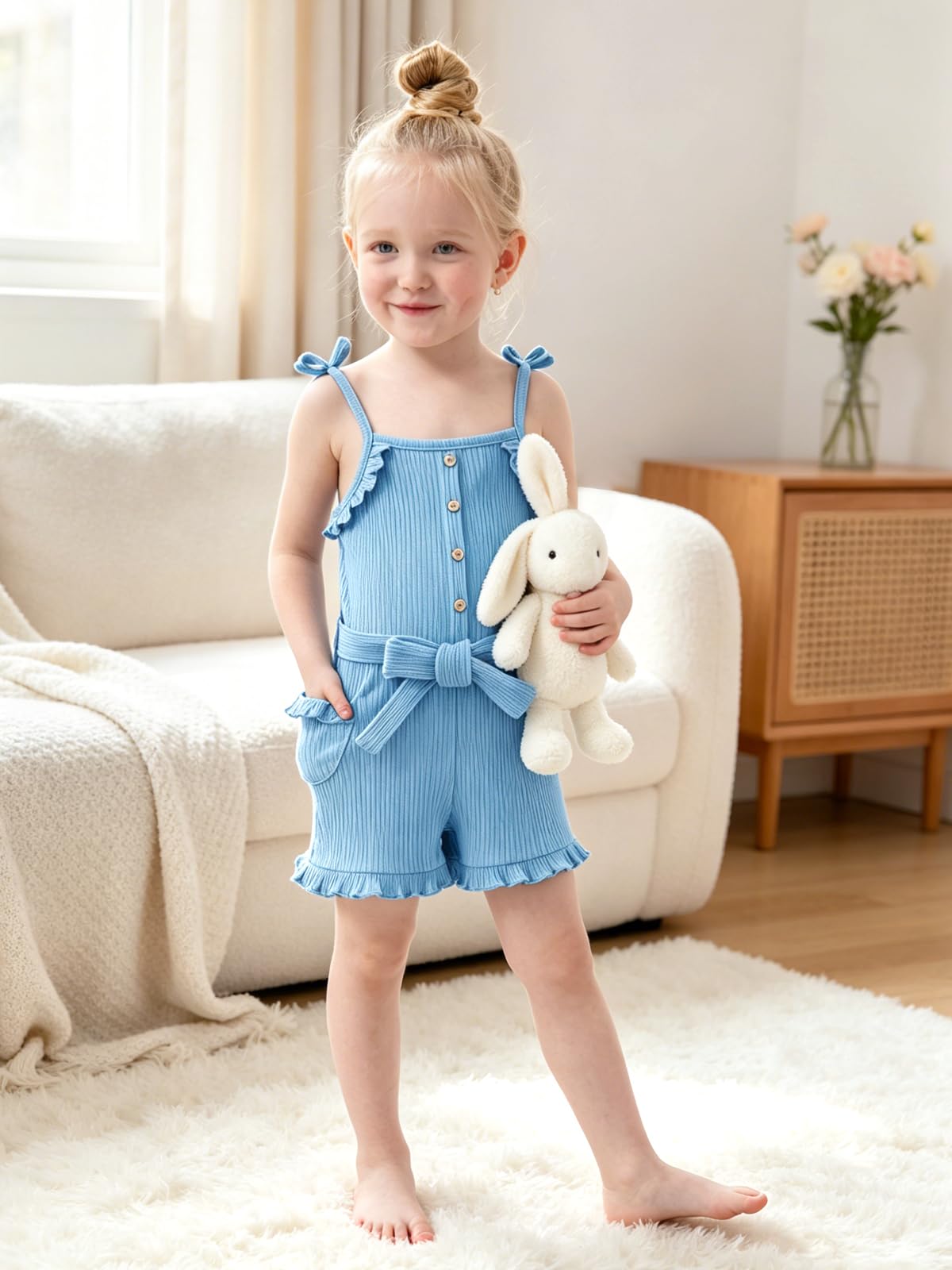 Miipat Vestiti Set Outfit Estivo per Bebè Bambina, Tutina Senza Maniche Bambine Tutine per Bambini Informale Romper Maglia con Volant