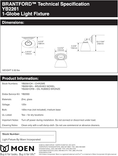 Miniatura 4 de Moen YB2261ORB Brantford - Accesorio de tocador de baño de doble montaje con 1 luz con vidrio esmerilado, bronce aceitado