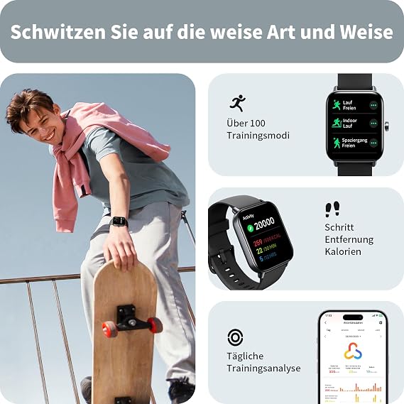 Smartwatch Men Women with Phone Function and Alexa Built-in 1.8 Inch Fitness Watch with Pedometer Heart Rate SpO2 Sleep Monitor Watch 100+ Sports Modes Watch IP68 Waterproof Sports Watch for Android iOS