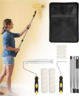 Bates- Paint Roller Kit with Extension Pole, 10 Pack, 9" and 4" Roller Frames, Plastic Paint Tray, 6X Roller Covers, 3 FT Stainless Steel Extension Pole