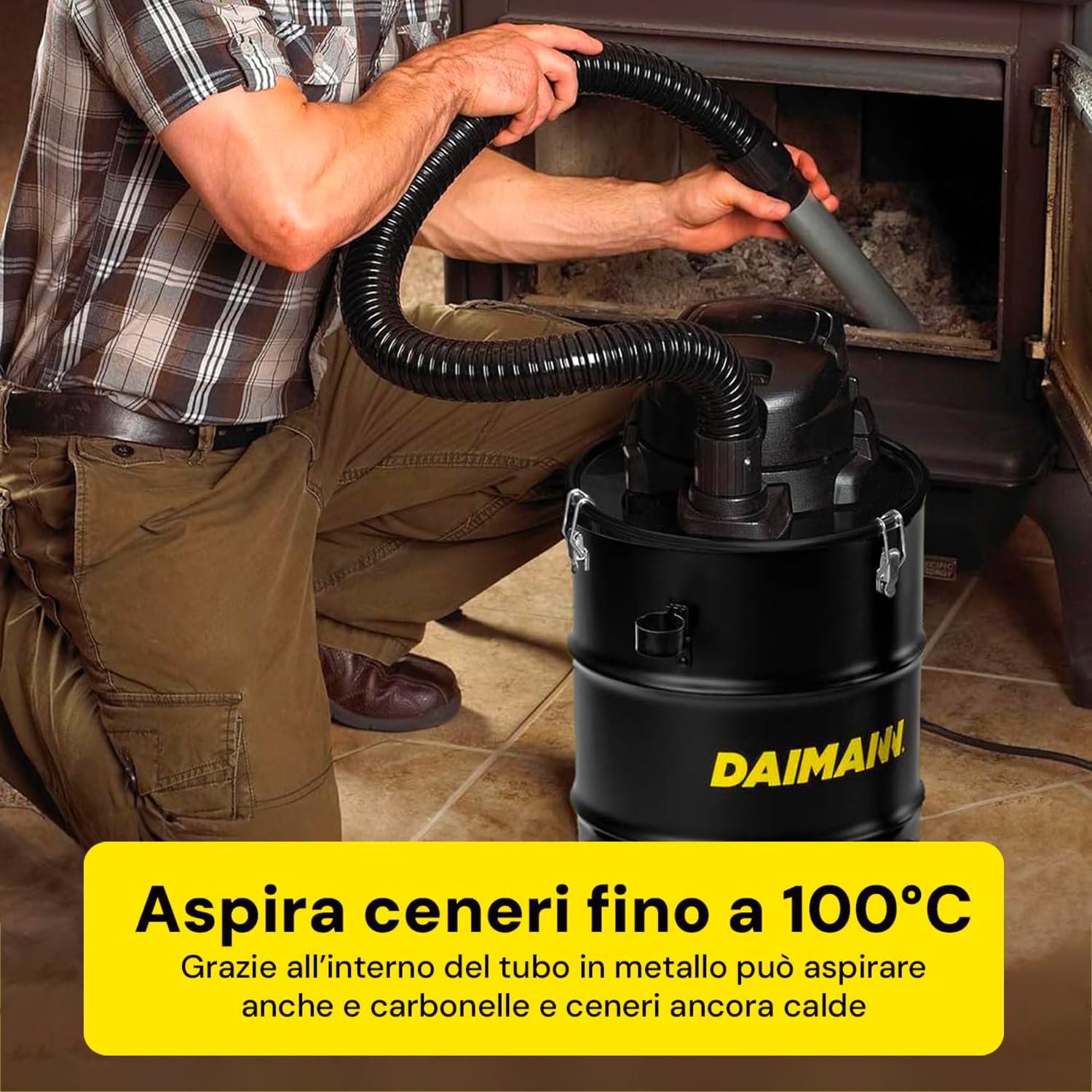 Avilia Bidone Aspiratutto 800W 20L Senza Sacco in Metallo con Filtro HEPA Lavabile e con Ruote – Aspiracenere Stufa Pellet, Aspira Foglie, Aspiracenere Barbecue, 39,5x30,5x30,5cm