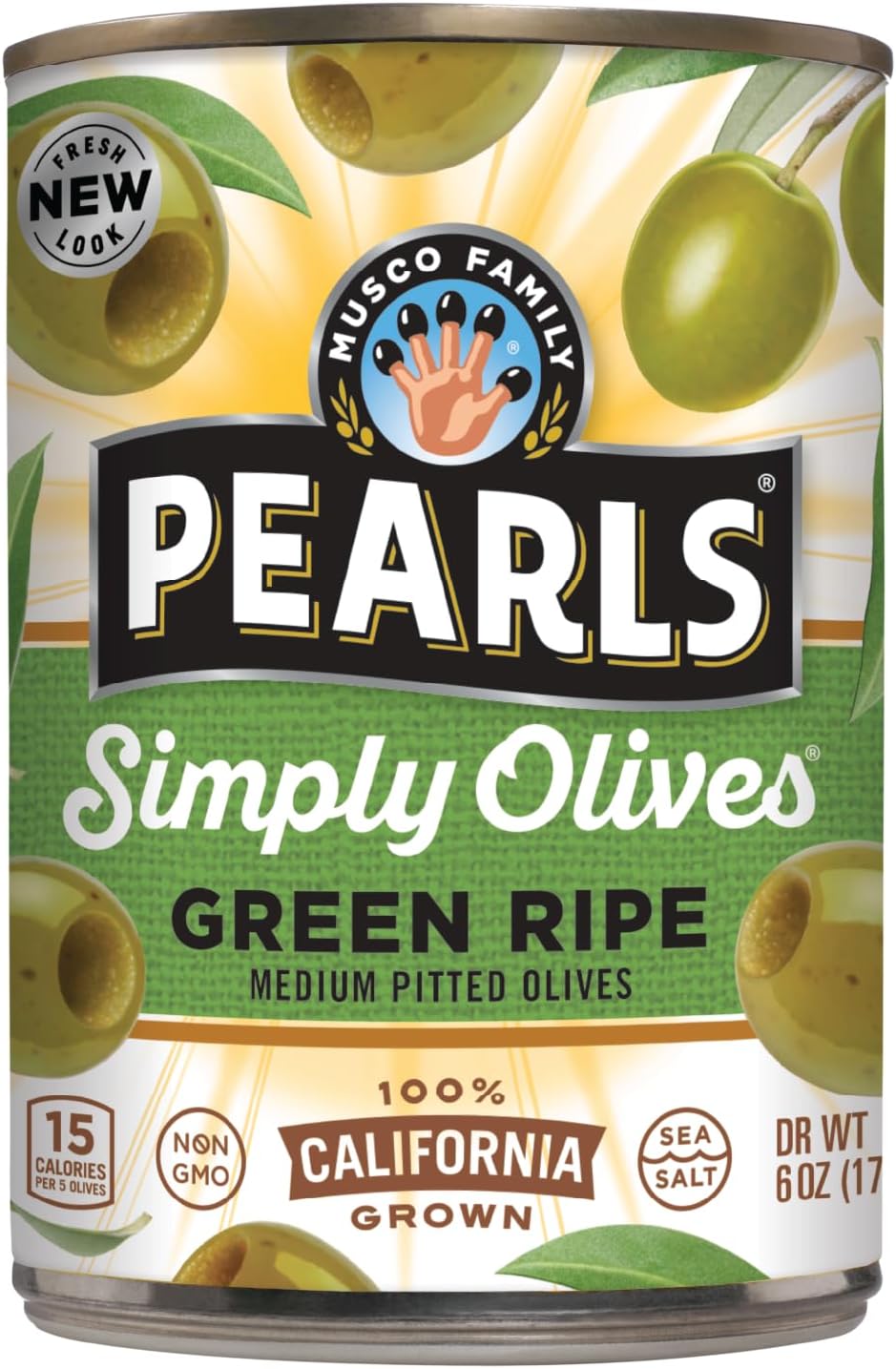 PEARLSSimply Olives Green Ripe Pitted Olives, Pack of 12, 6 oz Cans