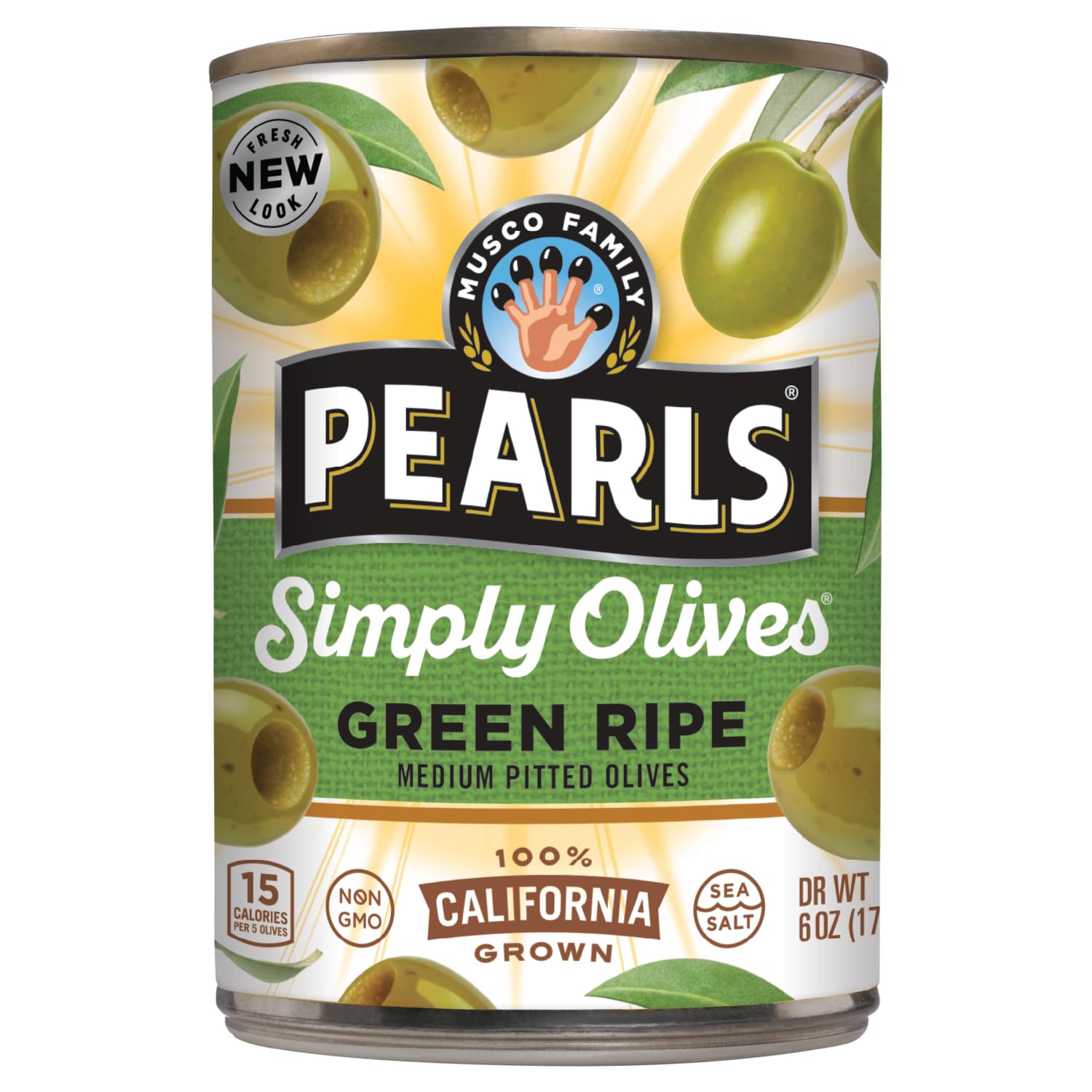 Pearls Simply Olives Green Ripe Pitted Olives, Pack of 12, 6 oz Cans