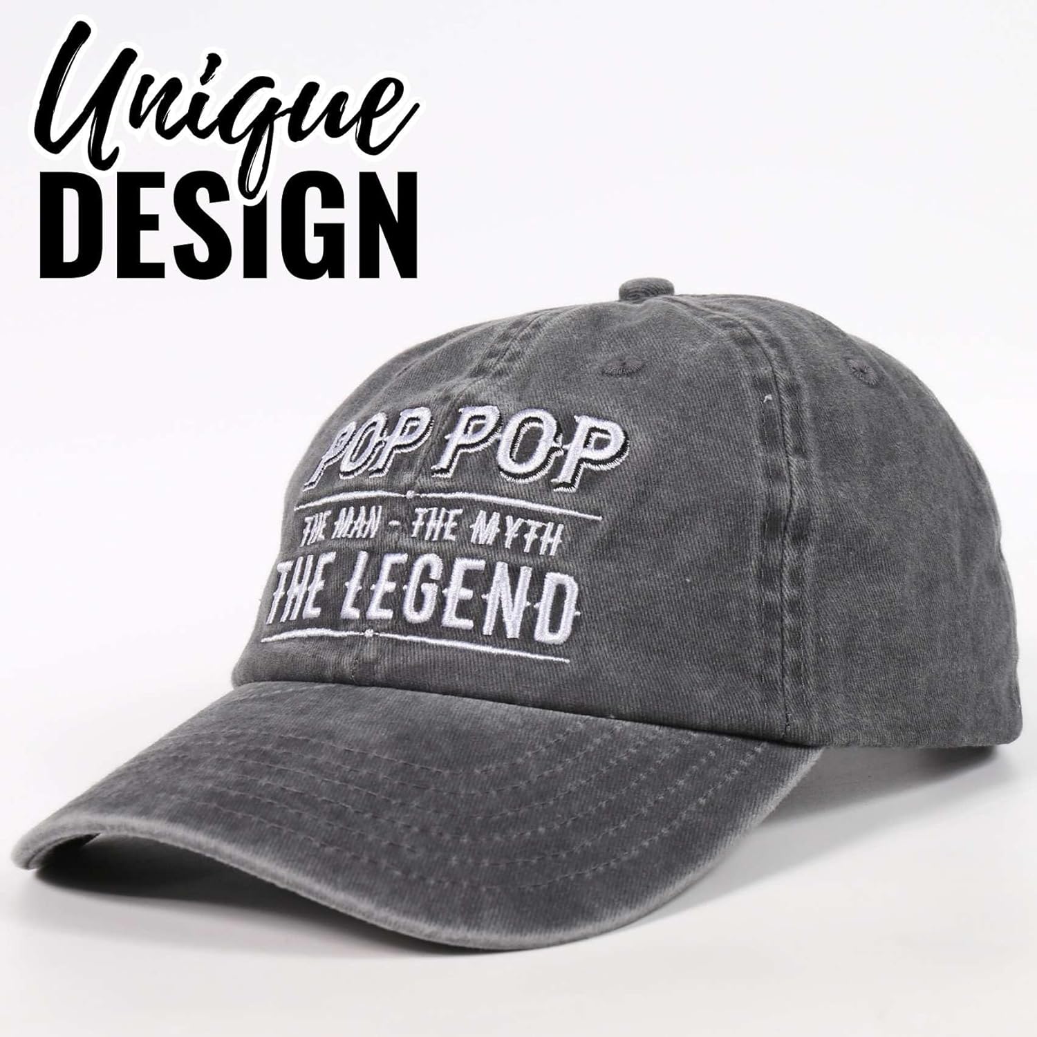 Pop Pop Gifts Embroidered Cap, Funny Grandpa Gifts for Men, Adjustable Hat Gifts Accessory for Birthday & Christmas Grey - Image 2