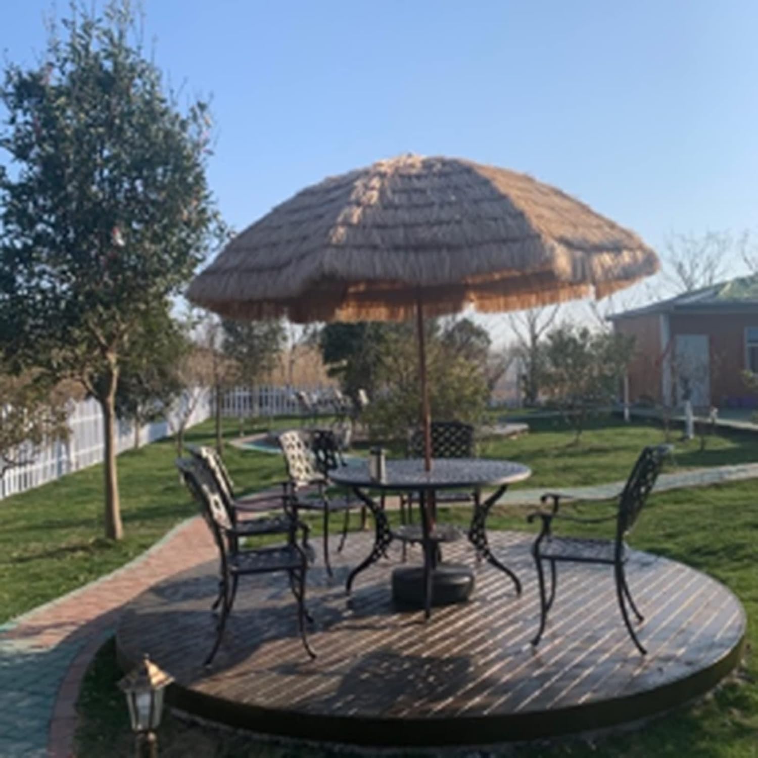 Hawaiian Thatched Umbrella Patio Table Umbrella Portable Sun Shade Umbrella for Garden, Lawn,Backyard and Pool,B-1.6m