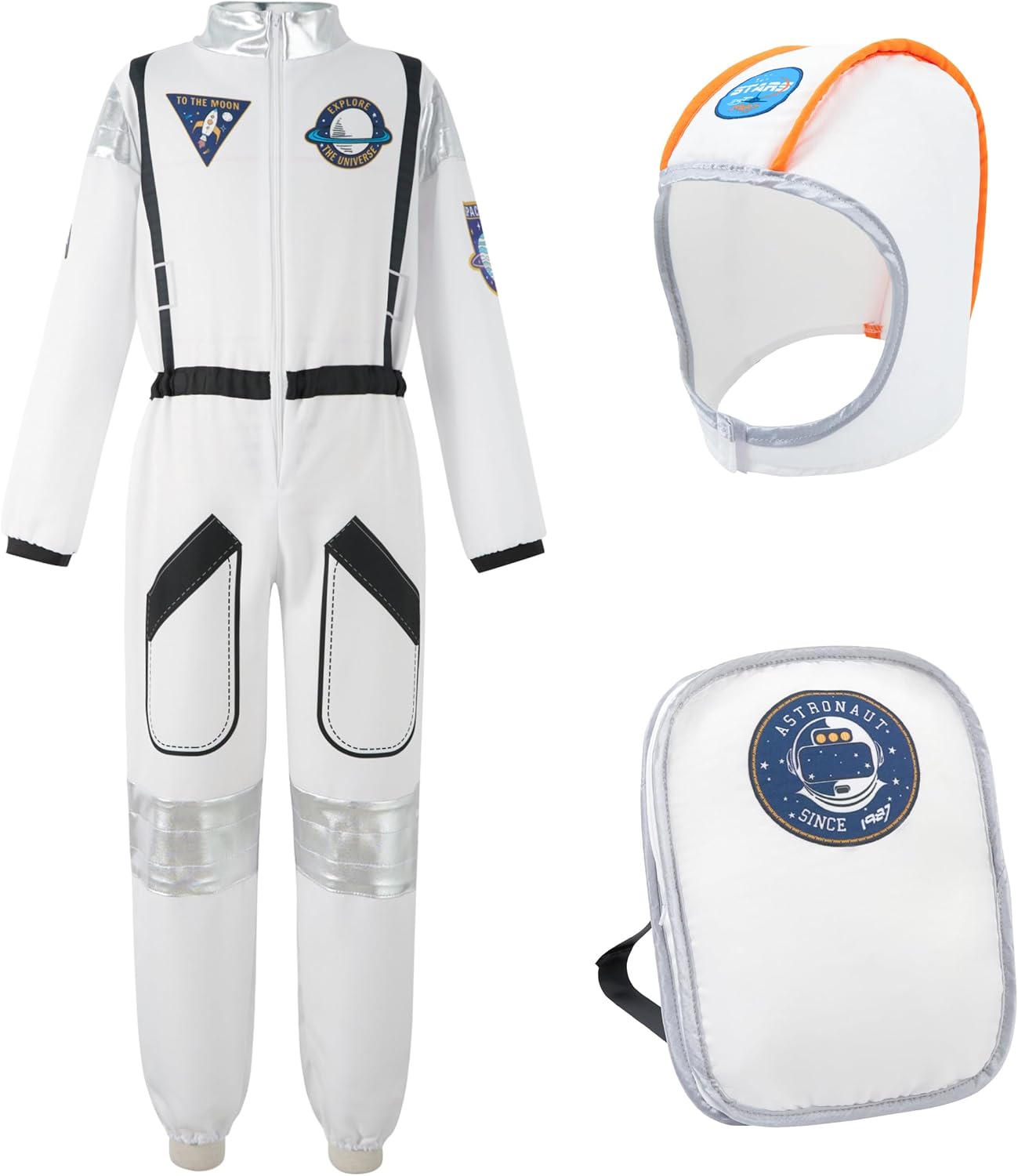 LOLANTA Astronaut Costume for Kids Space Suit Dress Up Outfit Jumpsuit Airplane Rocket Spacesuit with Helmet Backpack - Image 2