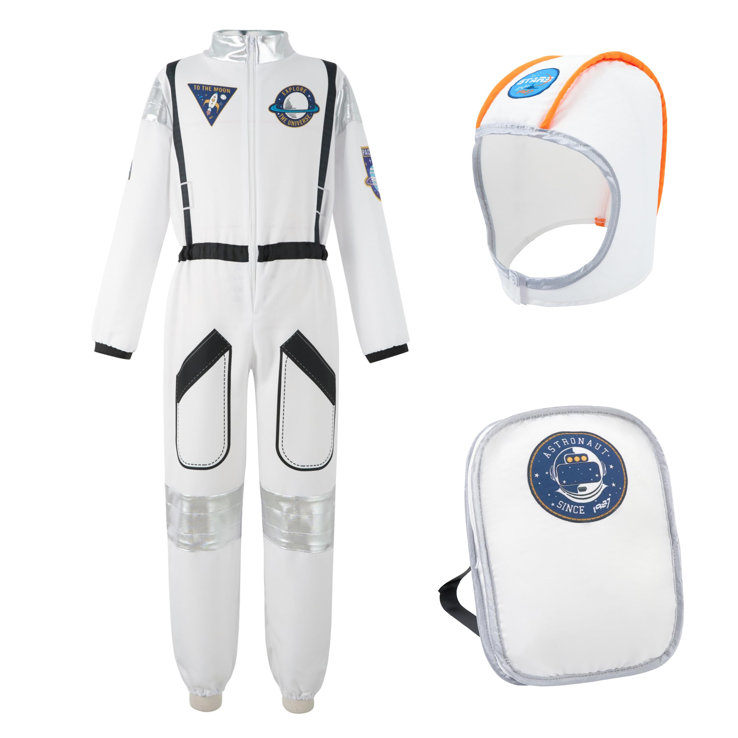 LOLANTA Kids Astronaut Costumes Children's Space Pretend Role Play Jumpsuit with Astronaut Helmet and Backpacks World Book Day Fancy Dress Halloween Party Costume