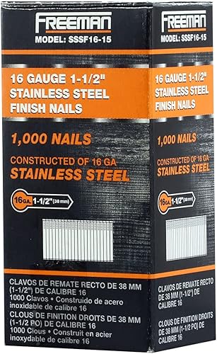 Miniatura 7 de Freeman SSSF16-15 - Clavos rectos de acero inoxidable con pegamento de calibre 16 de 1-12 pulgadas (1000 unidades)