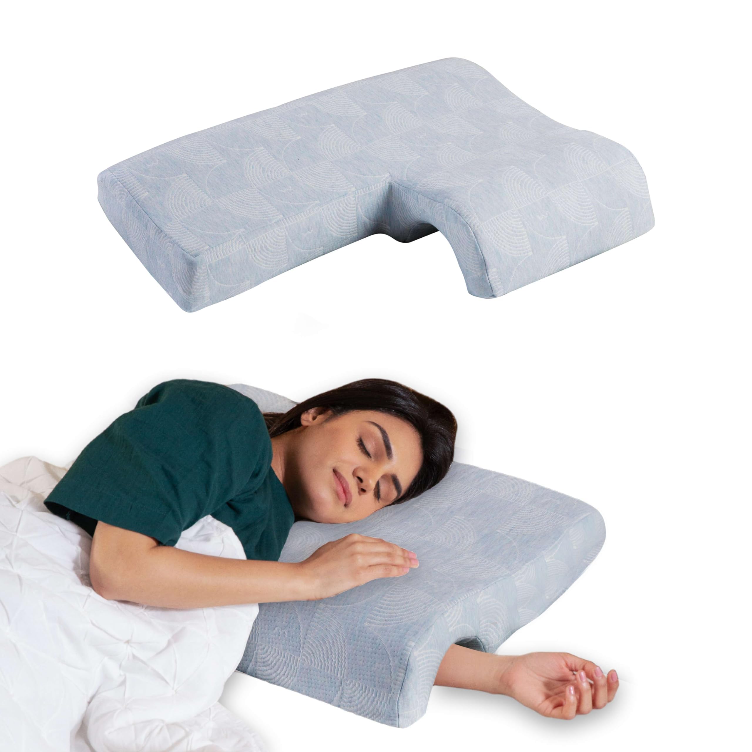 Memory Foam Couple Hug Arm Hand Pressure Love Pillow for Sleeping for Husband & Wife Perfect (25.5" x 18"W x 4.5") Blue
