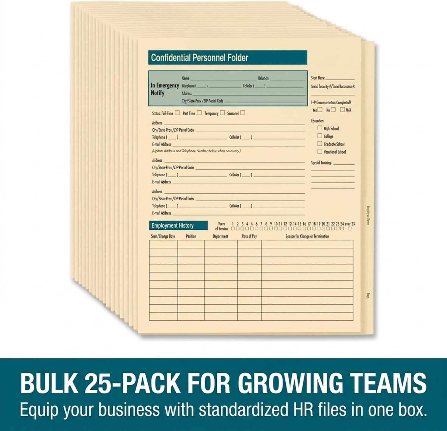 ComplyRight Confidential Personnel Folder | 9-1/2" x 11-3/4" | Expanded File Folders | 25 Pack