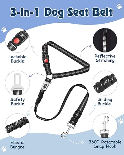 Miniatura 2 de Vastar Paquete de 2 cinturones de seguridad para perros para automóvil, cinturón de seguridad 3 en 1, cinturón de seguridad ajustable para mascotas,