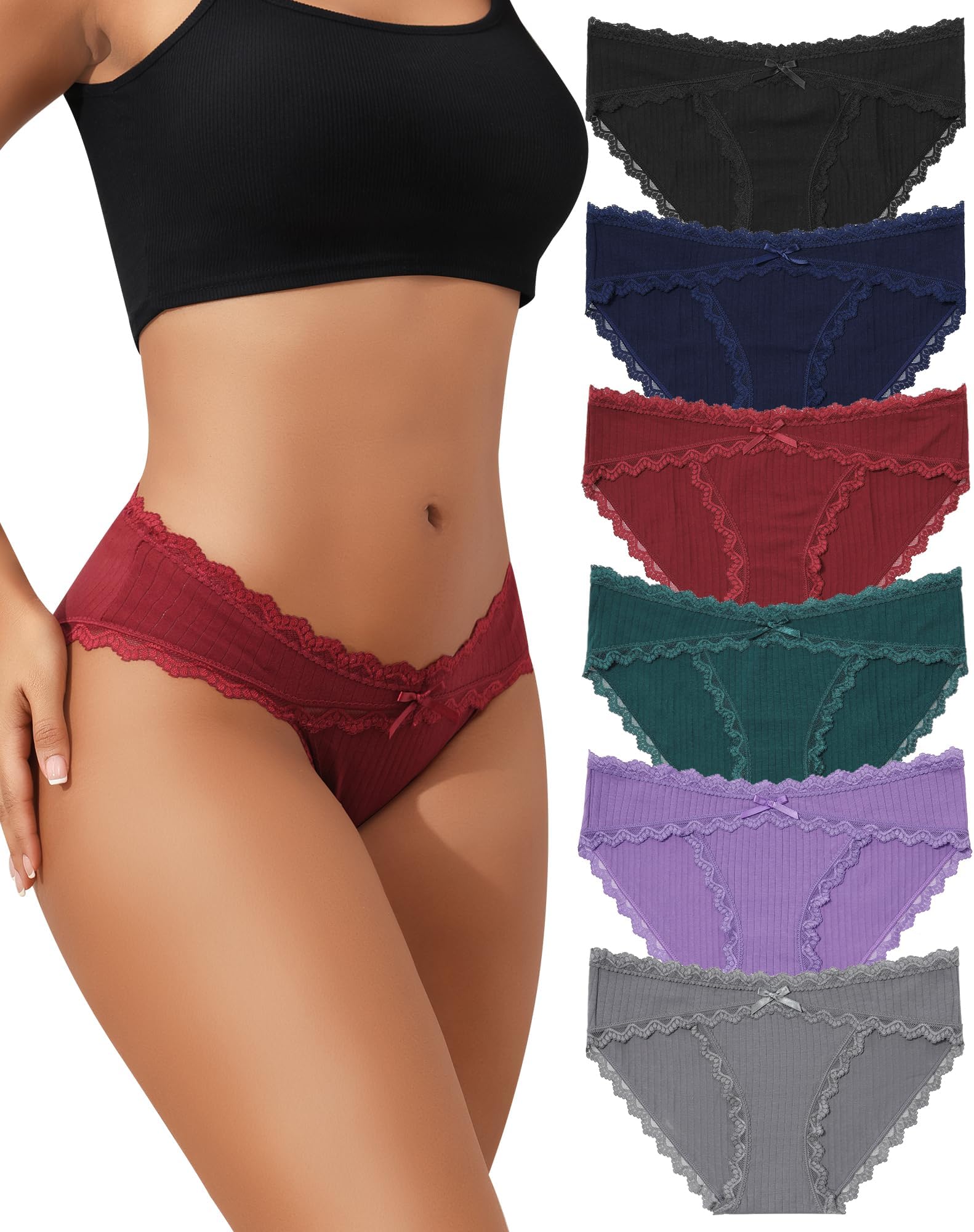 Womens Underwear Cotton Cheeky Bikini Panties for Women Lace Stretch Hipster Ladies Briefs Multipack S-XXL