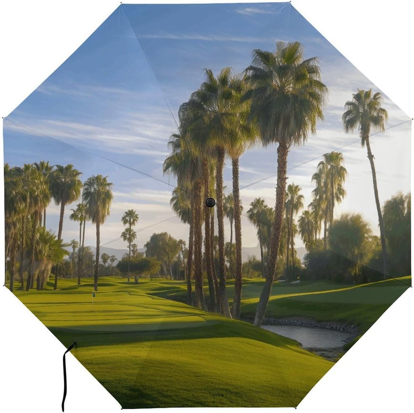 Palm Tree Golf Course Water Repellent Compact Umbrella，One-Click Automatic Open And Close Umbrellas，lightweight And Portable，Travel Umbrella Can Be Placed in A Briefcase, Backpack, Suitcase.