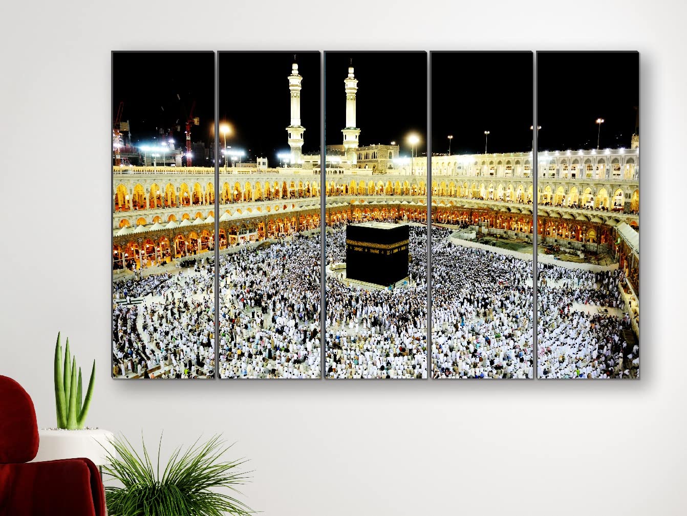 SAF paintings Set of 5 Haz Makka madina religious modern art 6MM MDF large Premium Panel wall painting 50 Inch x 30 Inch SANFXL35082A