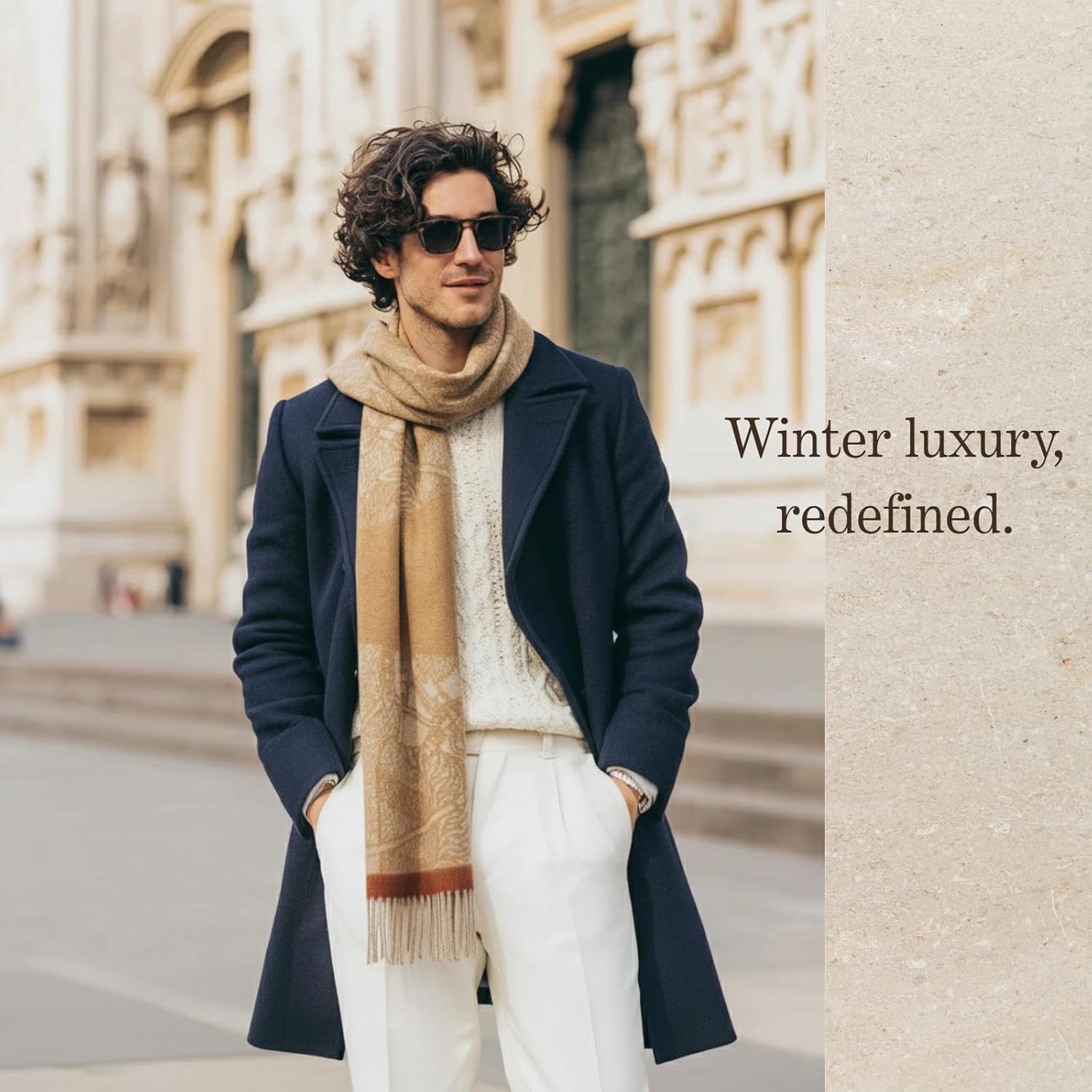 Cashmere scarf for Men,Winter Warm soft Tassel Jacquard 100% Cashmere Scarves with Gift Box Packaging - Image 2