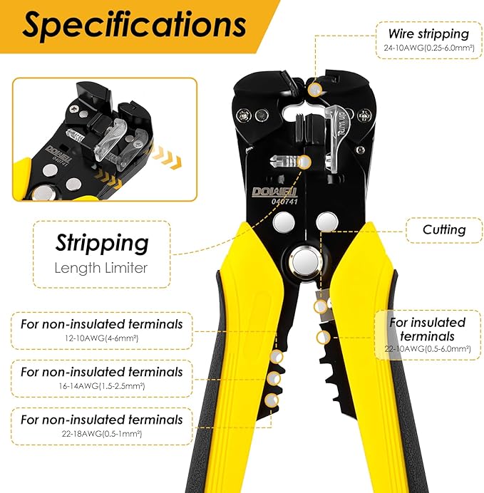 Pelacables Automático DOWELL 10-24 AWG, 3 en 1 miniatura 3