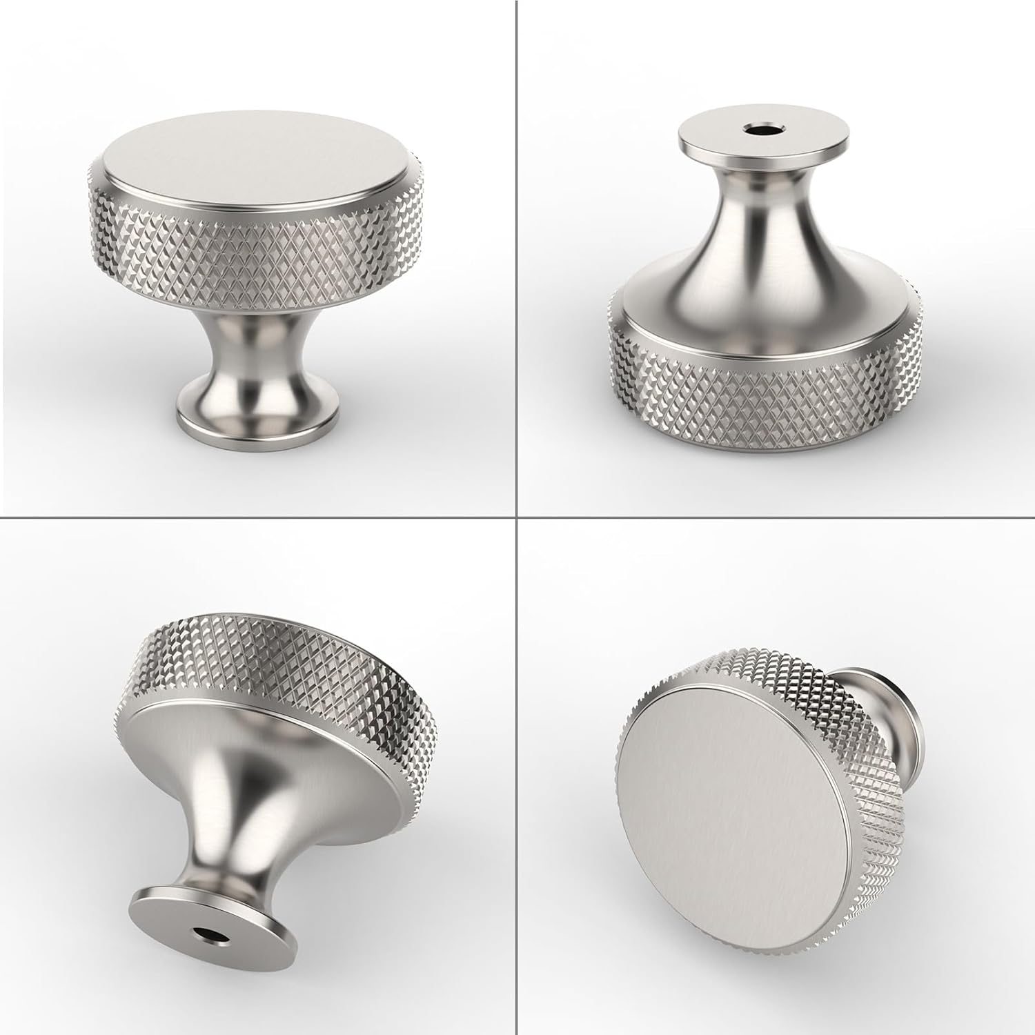 9BUILD 20 Pack 1.2 Inch Brushed Satin Nickel Cabinet Knobs - Knurled Round Kitchen Drawer Knobs for Cabinets and Dressers