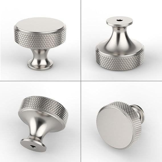 9BUILD 10 Pack 1.2 Inch Brushed Satin Nickel Cabinet Knobs - Knurled Round Kitchen Drawer Knobs for Dressers, Cabinets and Drawers