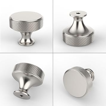 9BUILD 10 Pack 1.2 Inch Brushed Satin Nickel Cabinet Knobs - Knurled Round Kitchen Drawer Knobs for Dressers, Cabinets and Drawers