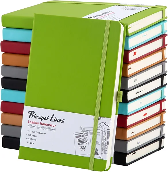 Principal Lines 12 Pack Lined Journal Notebook - A5 Hardcover Notebooks 192 Pages, 100 GSM Thick Paper Journal, 8.3 x 5.7 inches, Journals for Writing, School Supplies, Office Supplies