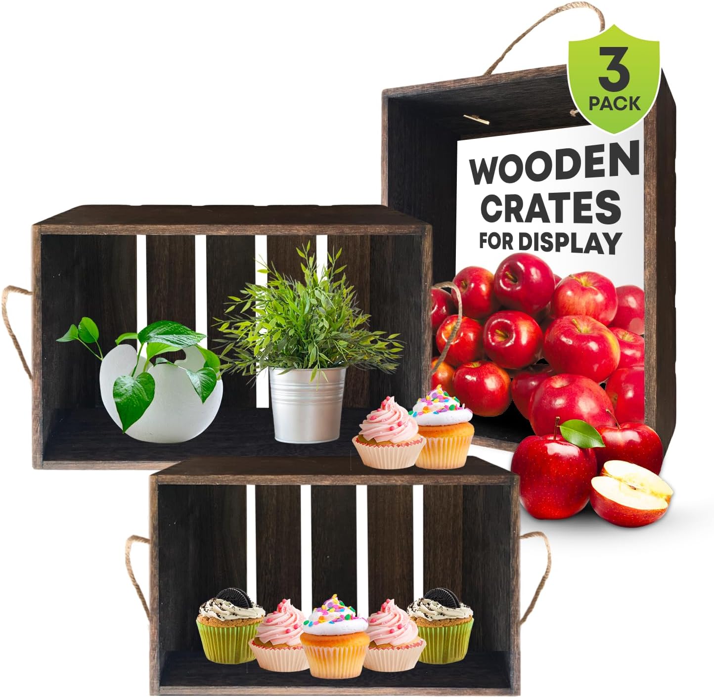 Large Wooden Crates For Display -16x12x6in- Wall Mount Stackable Rustic Wooden Crate Boxes, Farmhouse Wooden Crates for Storage, Decorative Wooden Milk Crates for Decor /Artificial Crafts